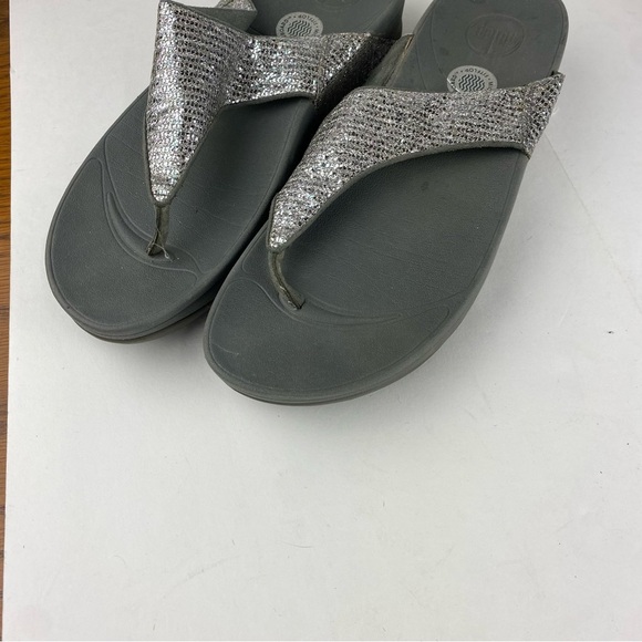 Fitflop Womens 11 Silver Lulu Shimmerlux Toe-Post Thong Wedge Sandal - Picture 3 of 6